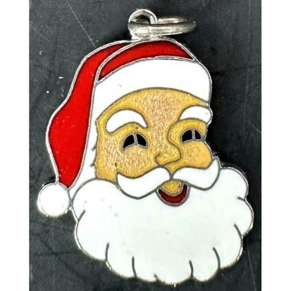 Vintage Sterling Silver Enameled Santa Claus Charm Pendant Carl Art